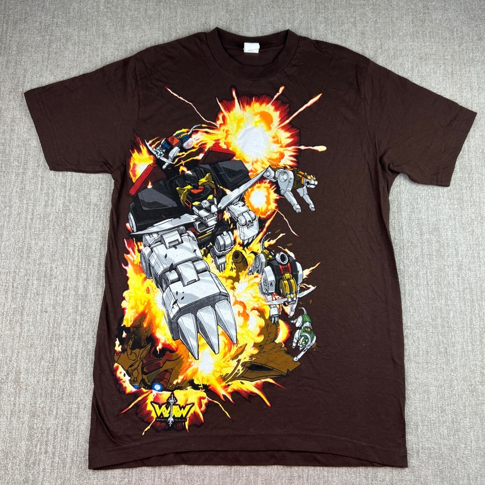 Voltron T Shirt‎ Men's Small Robot Lions Graphic Brown Crew Neck Tee Cartoon